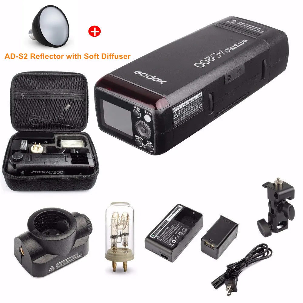 Add AD-S2 Godox AD200 200Ws 2,4G ttl вспышка стробоскоп 1/8000 HSS Беспроводная голая лампа/Speedlite Speedlight для Canon Nikon Dslr камера с X1T - Цвет: Add AD-S2