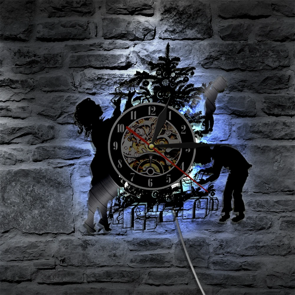 

Merry Christmas Vinyl Clock LED Backlight Modern Lighting Wall Lamp With Color Change Creative Home Decorative Best Gift