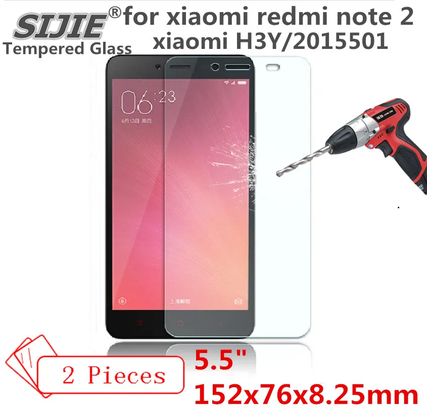 

SIJIE 2PCS Tempered Glass For xiaomi redmi note 2 save cover xiaomi H3Y 2015501 prime red mi Screen Protect protective 5.5" inch