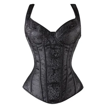 

Sexy Strap Brocade Lace Up Boned Chest Binder Waist Trainer Women Waist Bodycon Corsets Cincher Slimming Body Shaper Outfit XXL