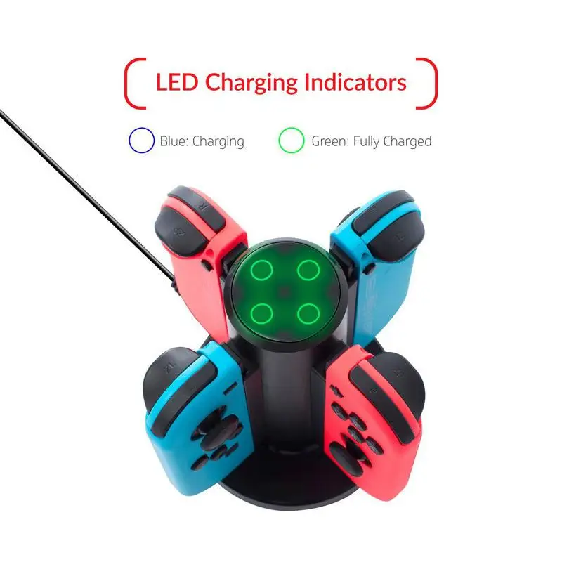 Зарядная док станция HobbyLane 4 в 1 для контроллеров NS Switch Joy Con портативная игровая