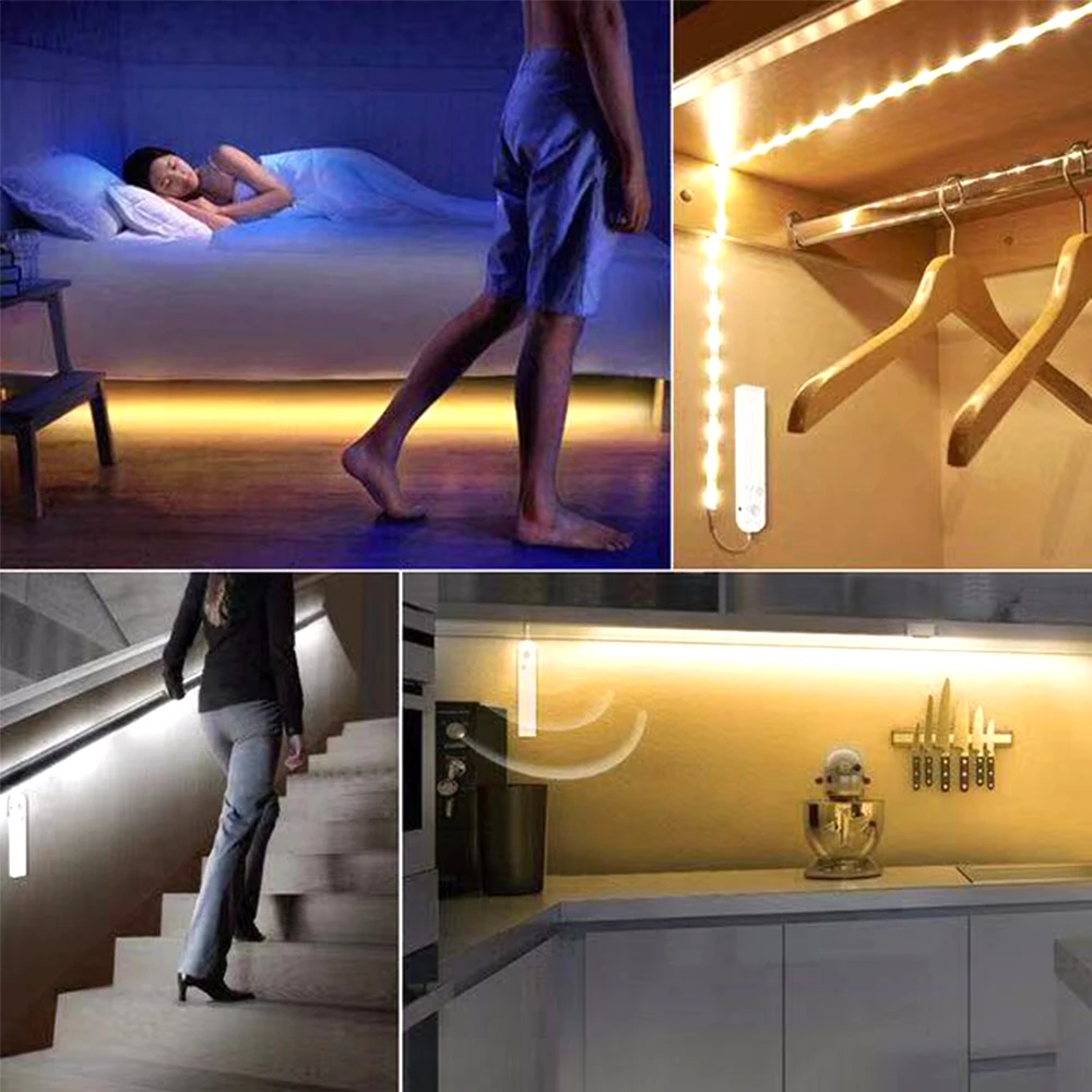 

1M Wireless Motion sensor LED Night light Bed Cabinet Stairs light LED Strip lamp Lighting Waterproof Wall Lamp For Children