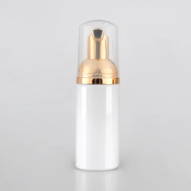 

1ps/lot Empty 30ml 60ml Cosmetic Facial Cleanser Wash Cream Plastic Pet White Liquid Soap Foam Bottle with Golden Foamer Pump