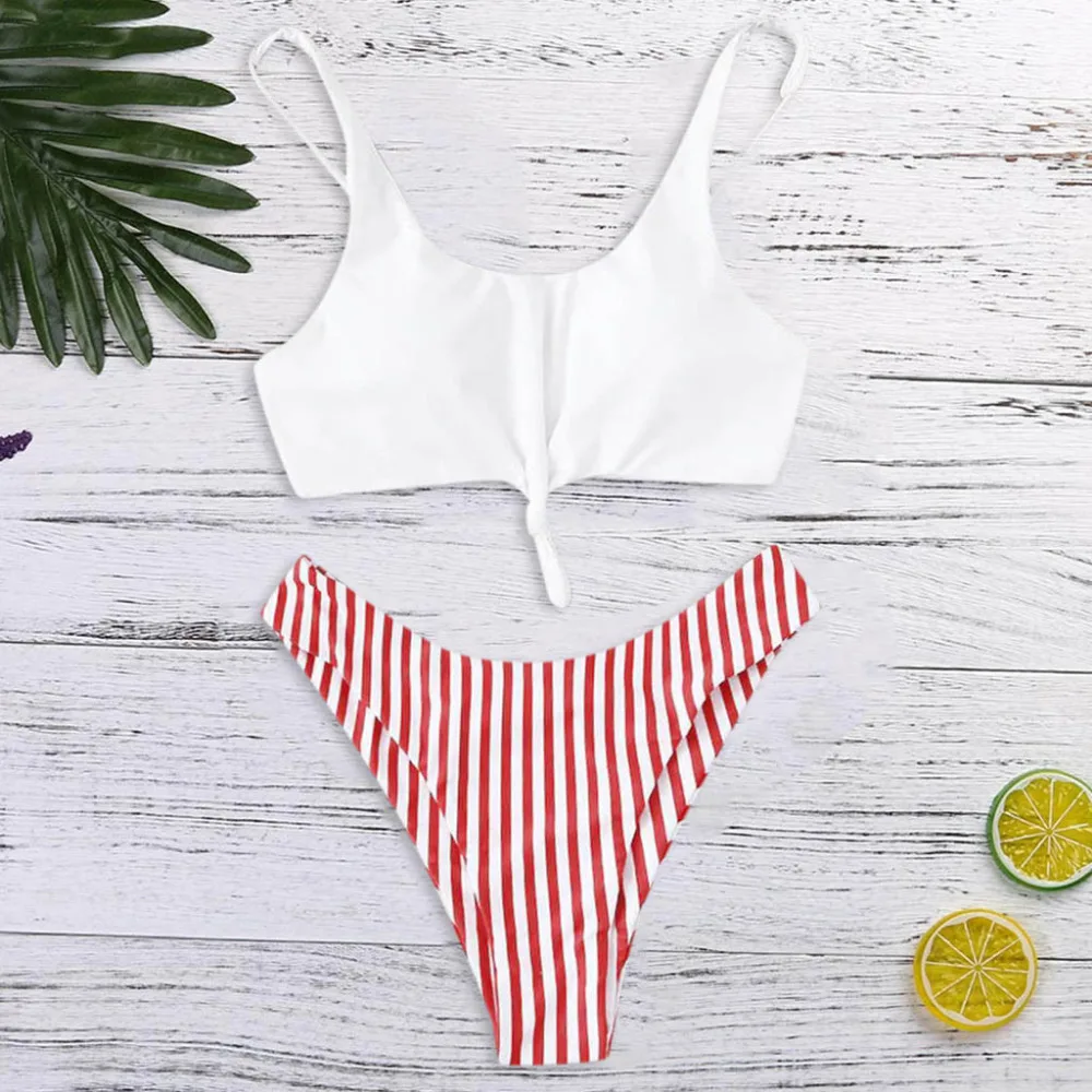 

Bikinis 2019 mujer Women Striped Bikini Small Fresh Split Swimsuit Swimwear Brazilian Female Cover-ups micro Biquini bathers