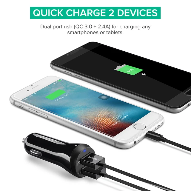 Ugreen-cargador USB de carga rápida para coche, Cargador USB 3,0 de carga rápida para Xiaomi mi 9, iPhone X, Xr, 8, Huawei, Samsung S9, S8, QC 3,0 Ugreen-cargador USB de carga rápida para coche, Cargador USB 3,0 de carga rápida para Xiaomi mi 9, iPhone X, Xr, 8, Huawei, Samsung S9, S8, QC 3,0