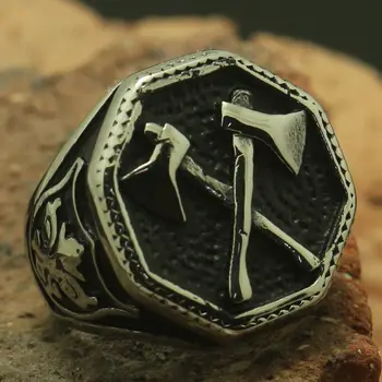 

Men Boy 316L Stainless Steel Cool Punk Gothic Axe Newest Ring