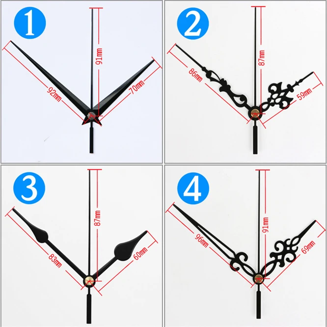 

100 sets/lot Clock hands DIY replacement Parts creative second/minute/hour metal pointer for wall Clock Decor needle thick shaft
