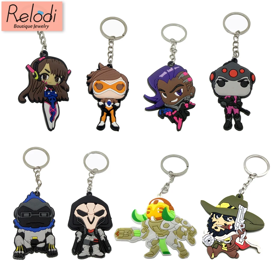 

Hot FPS Game Overwatch Keychain Anime Figures Fifteen Heroes Reaper Key Ring Soft Glue Car Key Chain Pendant Jewelry SP1462