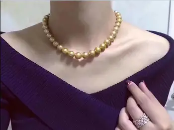 

fine jewelry gorgeous round 12-13mm south sea gold pearl necklace 18inch 14k