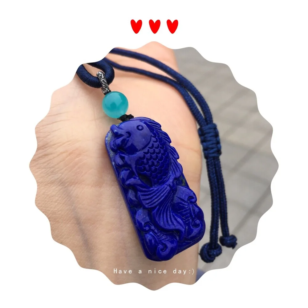 

Fine Jewelry 100% Natural Blue Lapis Lazuli Carved 13.9grams Female Women's Gemstones Pendant Necklaces
