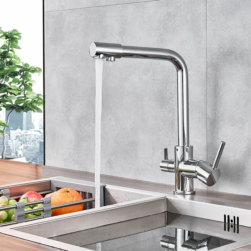 Quyanre Chrome Waterfilter Taps Kitchen Faucets Mixer Drinking Water Filter 3 way Kitchen Faucet Si