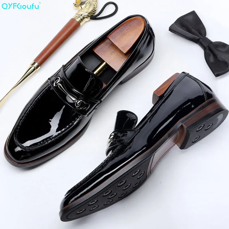 

New Fashion Patent Leather Men Loafers British Style Square Toe Slip On Genuine Leather Casual Flats Luxury Men's Shoe