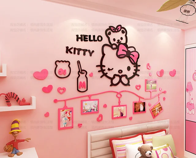 Cute Cartoon Hello Kitty Acrylic Wall Sticker Kids Girls Room Decor ...