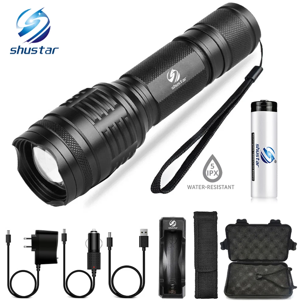 

Powerful LED flashlight T6/L2 waterproof torch 5 lighting modes zoom flashlight Camping light Used for night riding camping