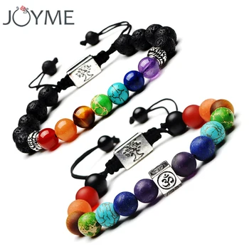 Yoga Jewelry 7 Chakra Tree Of Life OM Charm Bracelet Natural Stone Beads Rope Religious Buddhism Women Men Bracelet Bangles
