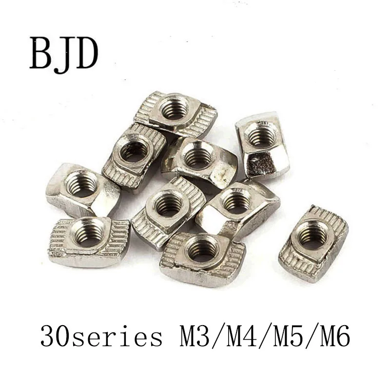 

50Pcs 30 Series M3/M4/M5/M6 T Nut Hammer Nut Carbon Steel Nickel Plated T Fastener Sliding Nut Connector Aluminum Profile