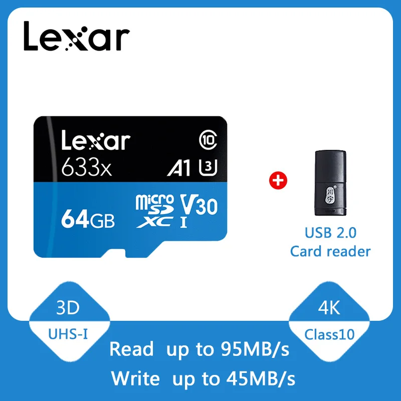 Lexar 16 ГБ 32 ГБ карта sd 64 Гб Micro SD карта до 95 м/с класс 10 633x UHS-I 128 Гб карта памяти TF флэш-карта с кардридером