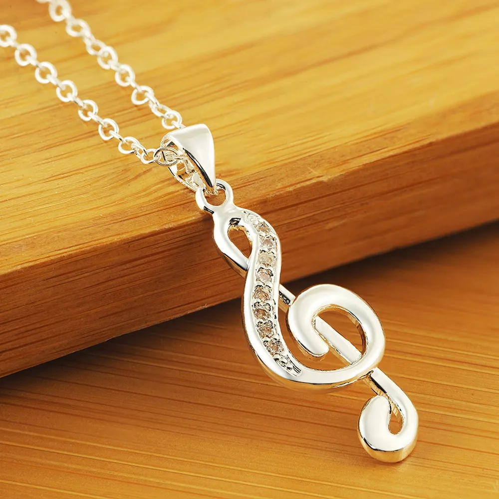 

New silver jewelry girls favorite gifts fashion creative lovely inlaid stone music notation pendant necklace LN011 Kinsle