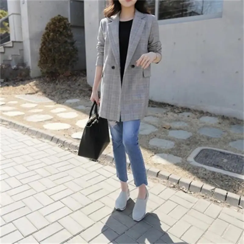 Spring Women Plaid Blazers and Jackets Suit Ladies Long