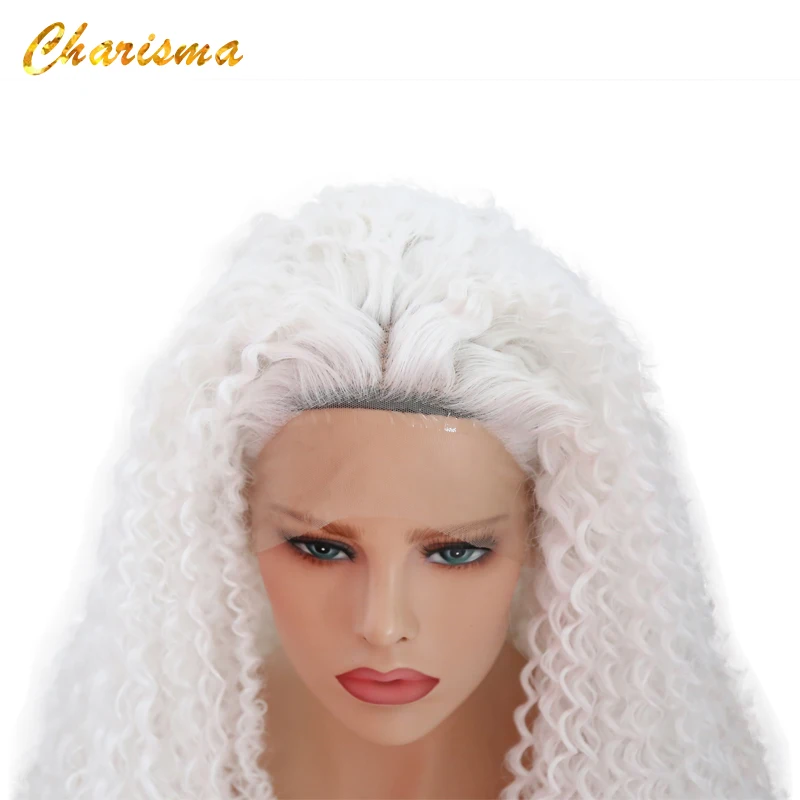 Charisma синтетический парик фронта шнурка Курчавые Кудрявые 26 ''высокое качество белый парик Безглютеновые 150% плотность термостойкий парик для женщин