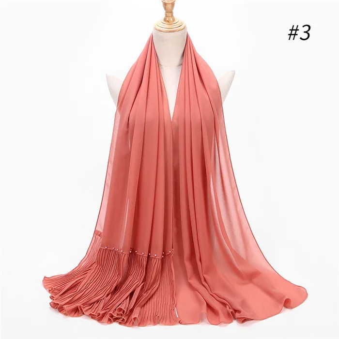 with pearl color3 Длинный шарф в стиле пэчворк, популярный шифоновый шарф с пузырьками, хиджаб с жемчужной складкой, шарф с швом, мусульманские шарфы - Цвет: with pearl color3