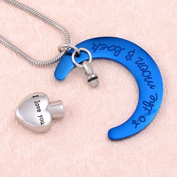 

ILJ9497 Fashion Jewelry Crematio Mini Heart Memorial Urn Moon Cremation Necklace for Women "I love you, to the moon and back"