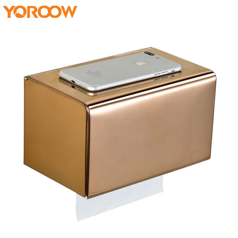 

Rose Golden Stainless Steel Toilet Paper Holder Wall Waterproof Box Bathroom Kitchen Square Rectangle Accessories AMB0016