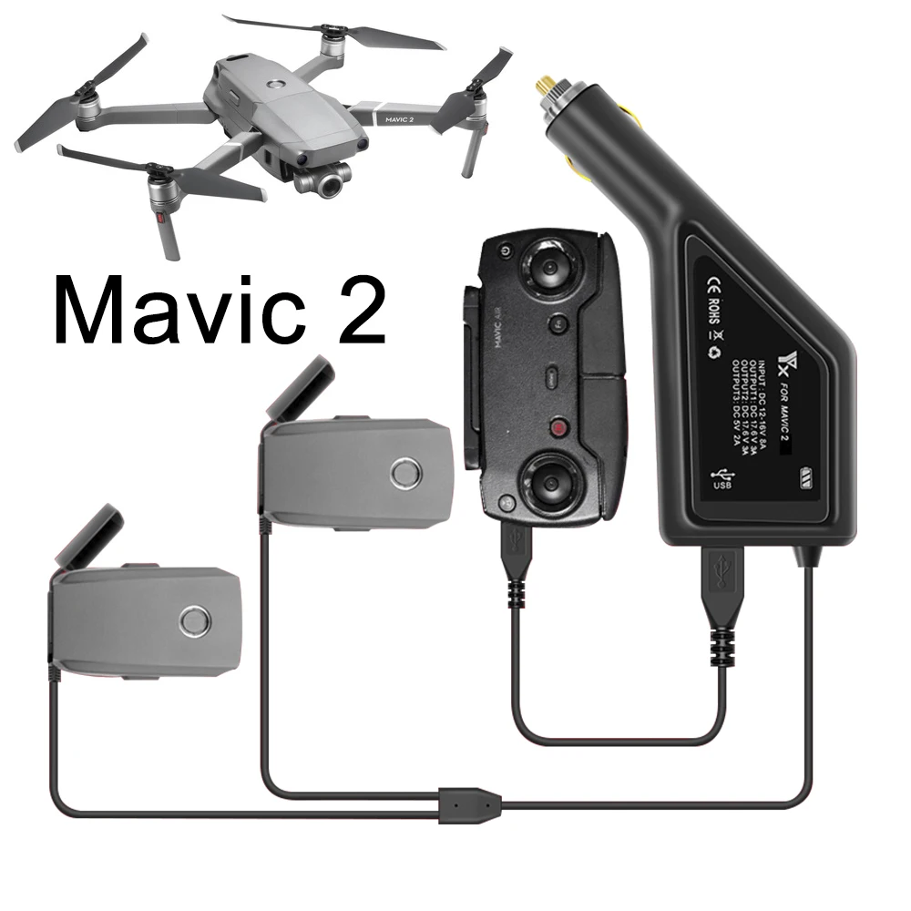3 in1 Car Charger Battery Remote Control Fast Charging Hub for DJI Mavic 2 Drone 