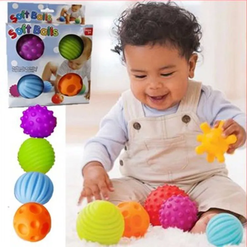 

4Pcs/Set Baby Ball Toys Souding Colorful Child touch hand ball toy baby Learning Grasping soft ball Kids Gift With Box 7cm