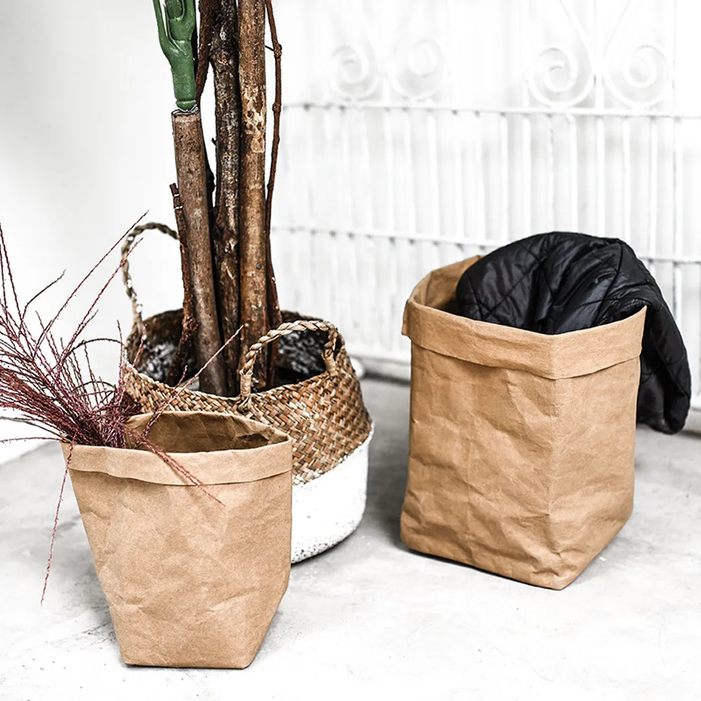 New with High Quality Washable Kraft Paper Bag Plant Flowers Pots Multifunction Home Storage Bag Reuse PSW0629