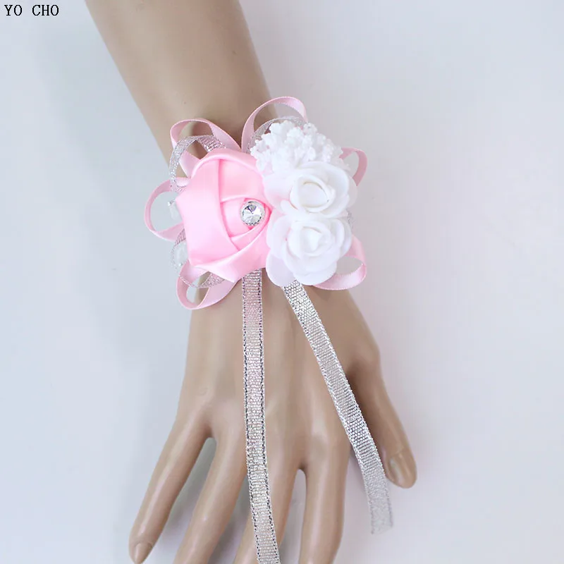 wedding wrist corsage Bracelet bridesmaid rose silk white pink marriage wrist corsage  (258)