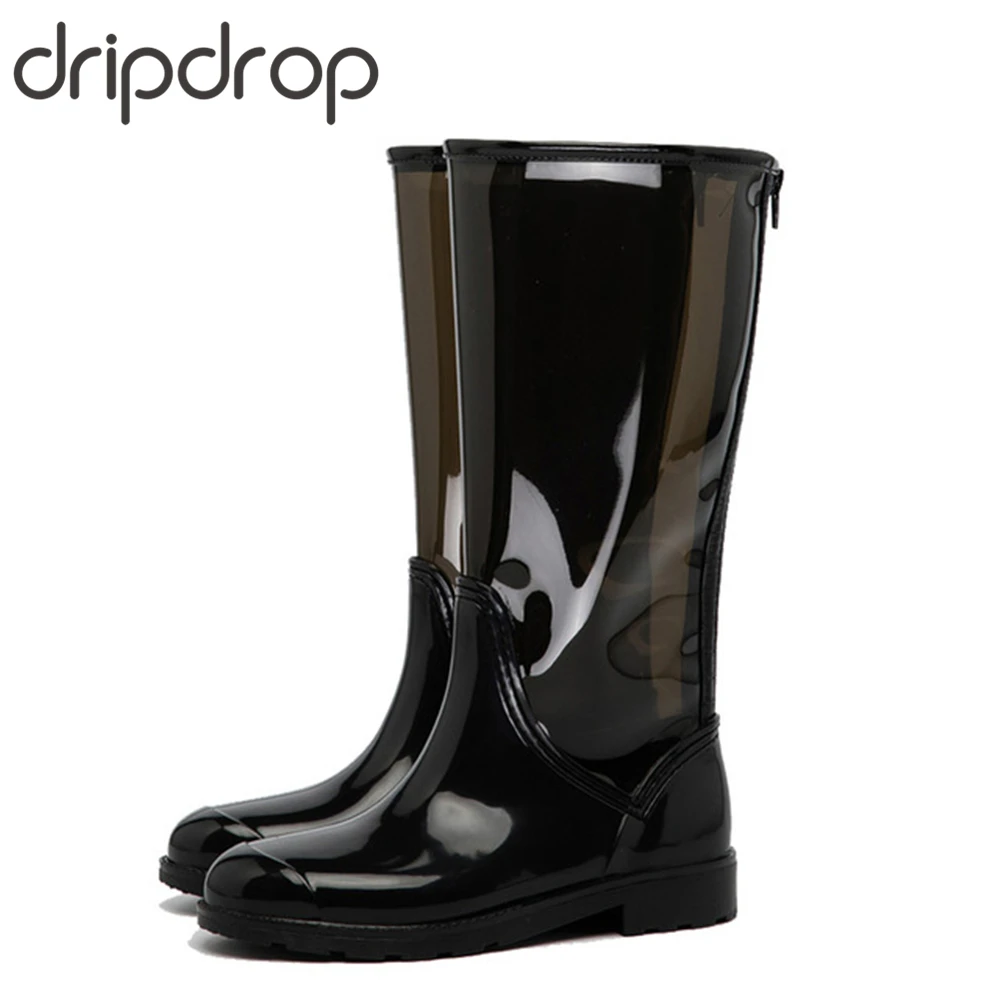 

DRIPDROP Tall Rain Boots for Women Waterproof Ultra Fashion Mid-Calf Transparent Rain Shoes Footwear 4 Seasons