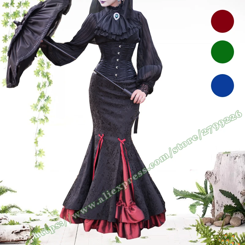 2020 Fashion Vintage Rood Zwart Katoen Stiksels Lolita Gothic Vrouwelijke Maxi Vrouwelijke Dames Rok Ontwerpen Vrouwen/Rokken voor Vrouwen