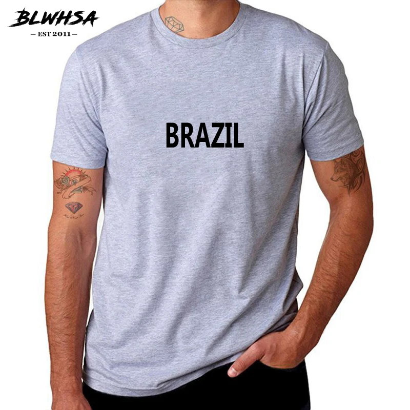

BLWHSA Brazil Fans T Shirts for Men T Shirt Cotton BRAZIL Letters Printed Cheer Men Fashion Summer Top Tee