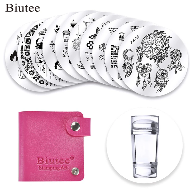 

10pcs/Set Nail Stamping Plates Set Stamper Scraper Nail Art Polish Stamp Plastic DIY Nail Art Template Set Manicure Nail Tools