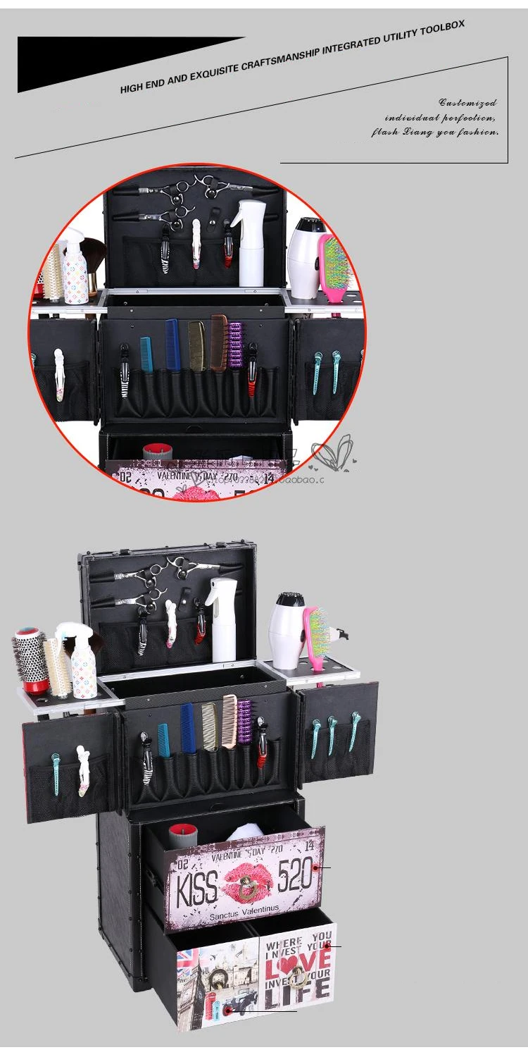 Женский ретро чемодан на колесиках для косметики багаж на колесиках, набор инструментов для макияжа ногтей, красивая татуировка на колесиках чемодан на колесиках