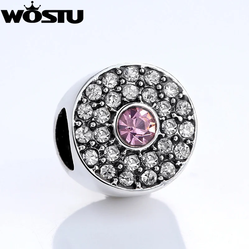 WOSTU Hot Sale Radiant Splendor Silver Charm Beads CZ Crystal Fit Original Bracelet Pendants Women DIY Jewelry Making SDP5304