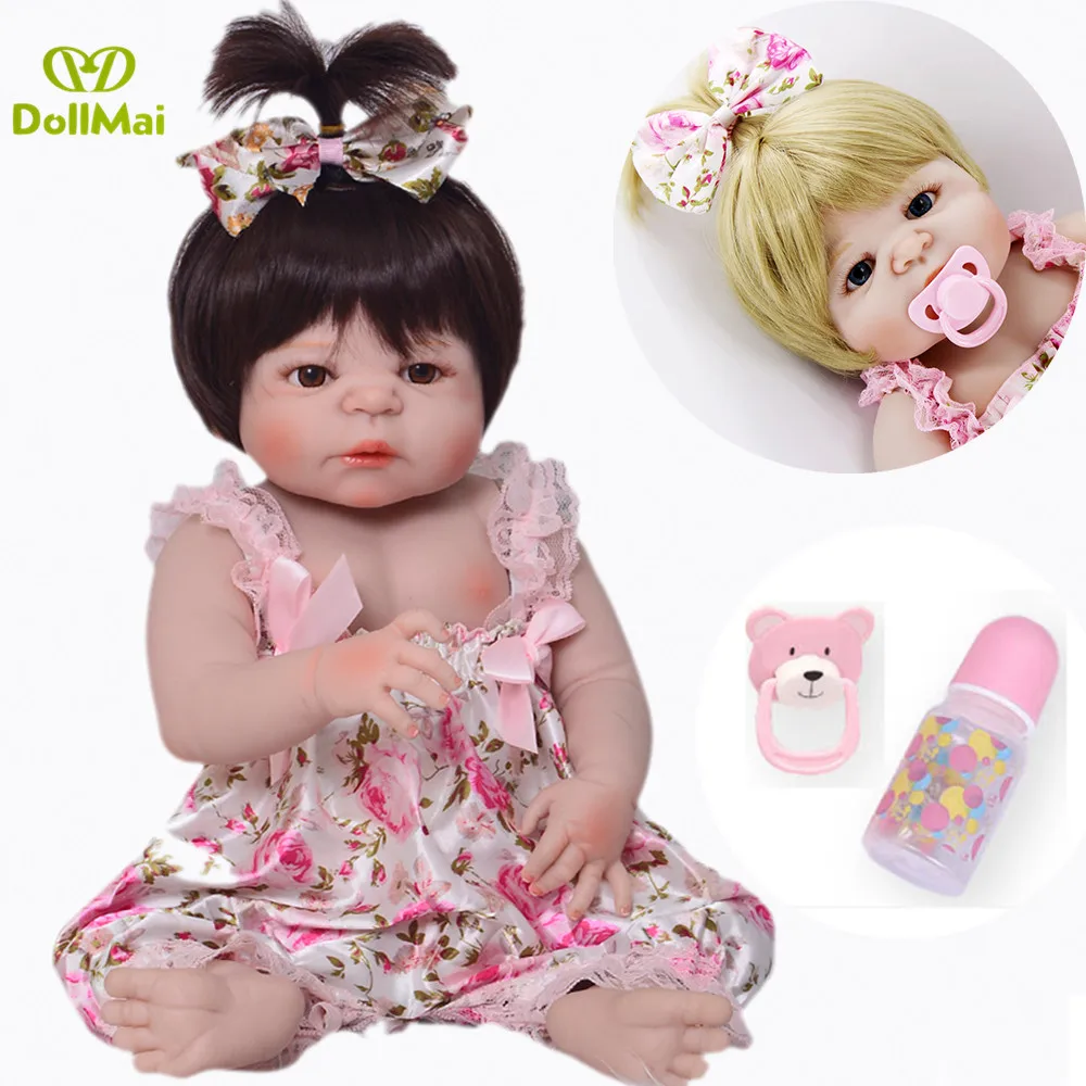 

Bebe Reborn menina 23"57cm Full silicone reborn baby girl doll brown/blond wig newborn bebes doll gift