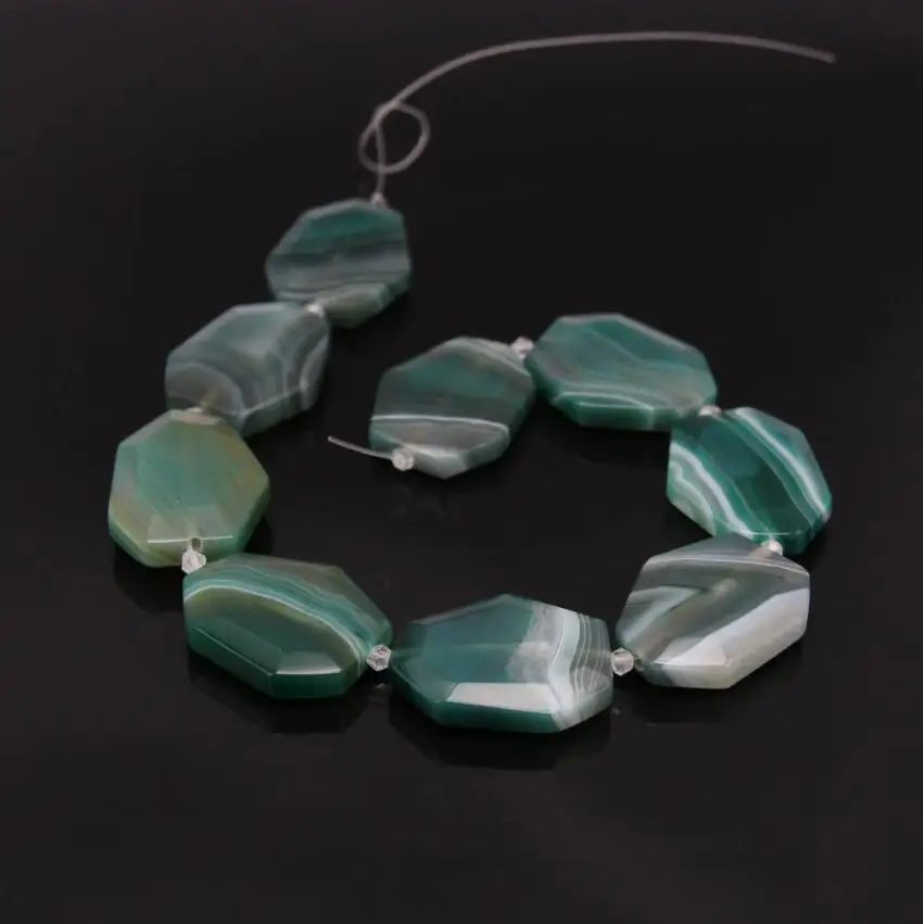 

15.5"strand Green Striped Agates Faceted Slab Nugget Loose Beads Charm,Natural Achate Onxy Cut Slice Pendants Necklace Jewelry