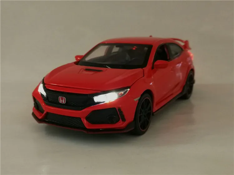 1:32 HONDA CIVIC TYPE-R Toy Car Metal Toy Diecasts Toy Vehicles Car Model Sound Light Pull Back Car Toys For Children Gifts