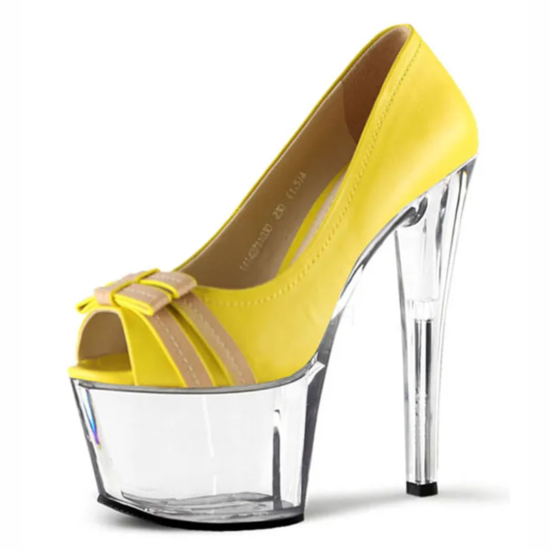 New Arrival 15cm Ultra High Heels Platform Shallow Mouth Shoes Yellow Crystal High-Heeled Shoe Gorgeous High Heels
