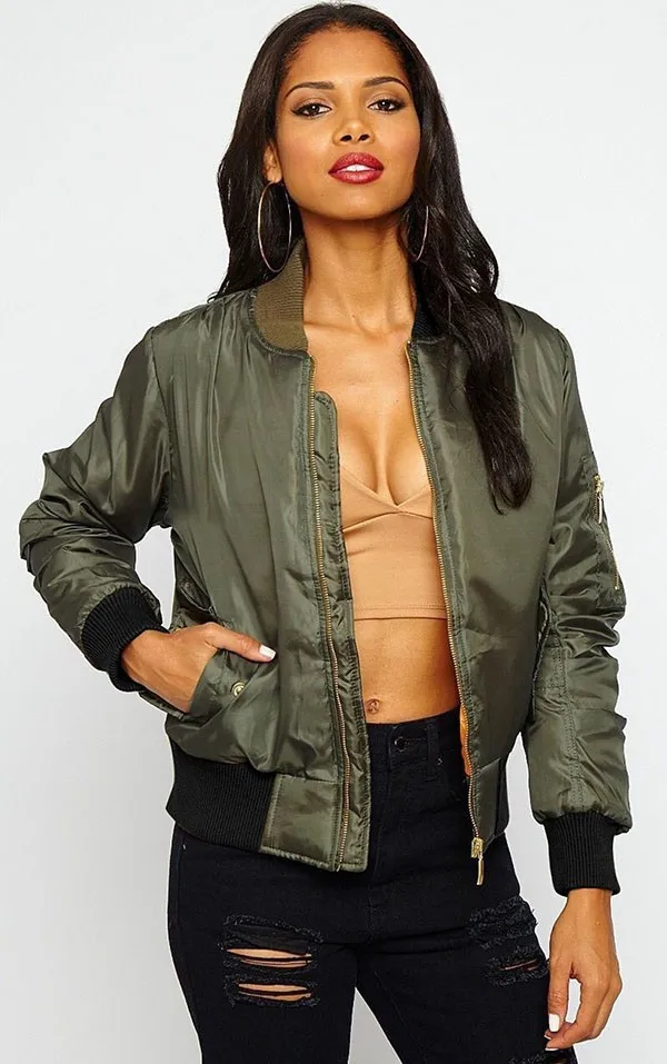 Fashion Women Bomber Jackets 2016 Female Coat Casual Army Green Jacket