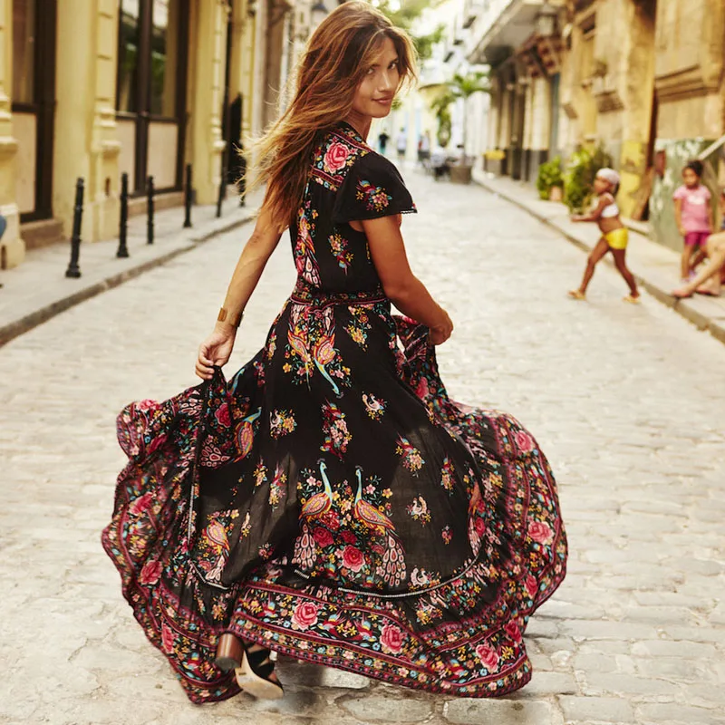 Cena 2019 letnia sukienka boho etniczny seksowny nadruk Retro sukienka vintage Tassel plaża sukienka czeski szata vintage Vestidos sukienka hippie