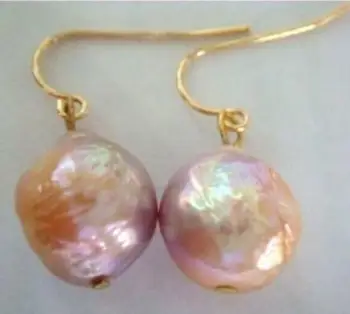 

Free Shippng 13MM SOUTH SEA PINK NUCLEAR PEARL DANGLE EARRING 14k