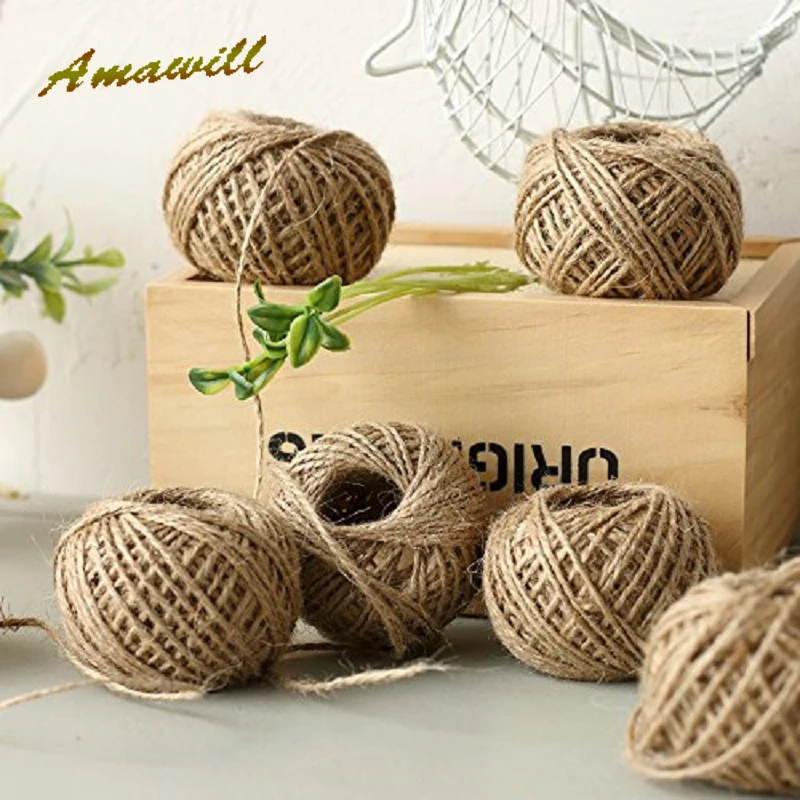 Amawill 30M Natural Hessian Jute Twine Rope Burlap Ribbon for Birthday