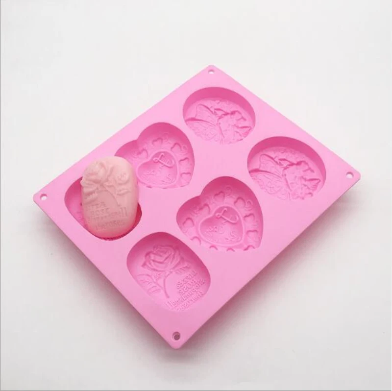 6 отверстий цветок Силиконовое мыло сердце овальной формы 3D мыло формы делая инструменты помадка-украшение для торта кухонные аксессуары Торт Ремесло