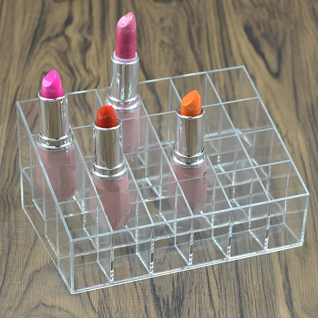 Clear Acrylic 24 Grid Cosmetic Organizer Makeup Case Holder Display