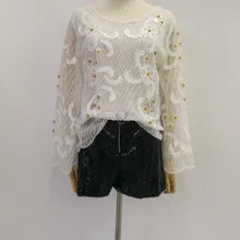 Kpop полиэстер хлопок расшитая блестками ткань, Прямая Единорог корейский новая рубашка с блестками футболка