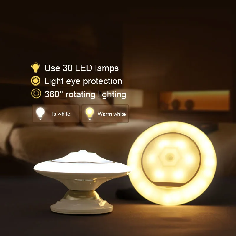 Goede 360 Graden Roterende LED Onder Kast Verlichting Oplaadbare PIR Motion Sensor Muur Closet Lamp Tafellamp M25