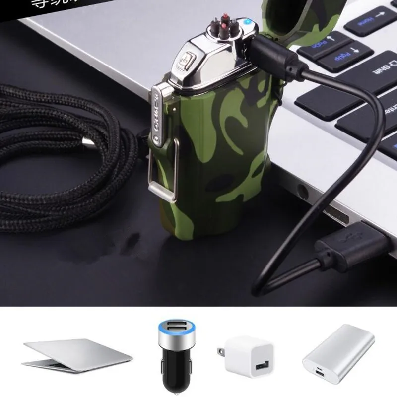 Мини фонарик и зарядка через USB двойная дуговая Зажигалка Ветрозащитная